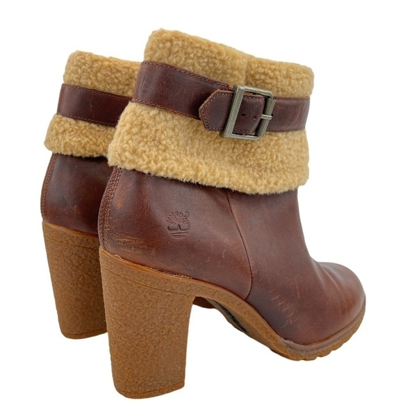 Timberland Women’s Oiled Leather Glancy Fleece Folded Down Heeled Booties Boots - Picture 6 of 14